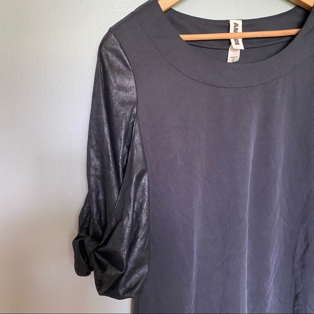 Amadi | Suede Black Balloon Sleeve High Neck Top